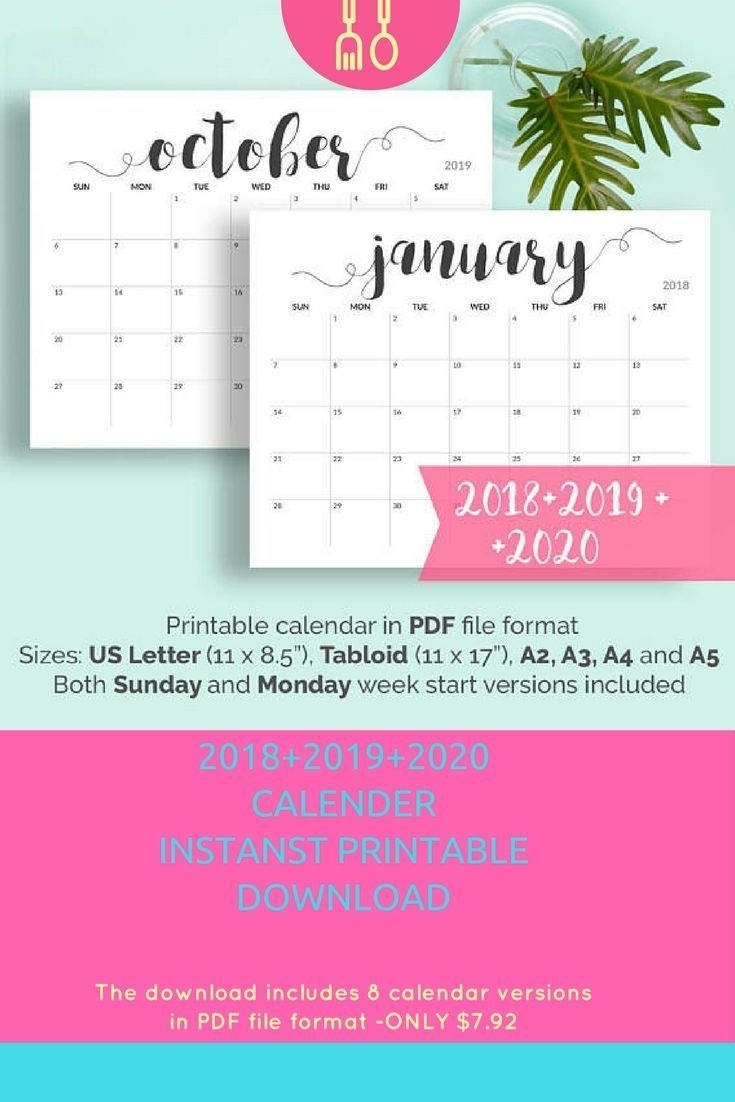 2019 Printable Calendar 2019-2020 Calendar Printable Large Calendar throughout Pretty Printable Calendar 2020 Without Download