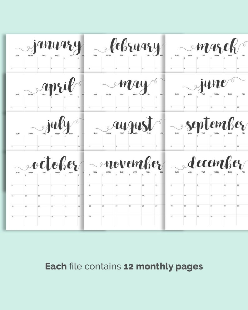 2019 Printable Calendar 2019-2020 Calendar Printable Large | Etsy for 2019-2020 Large Calandar