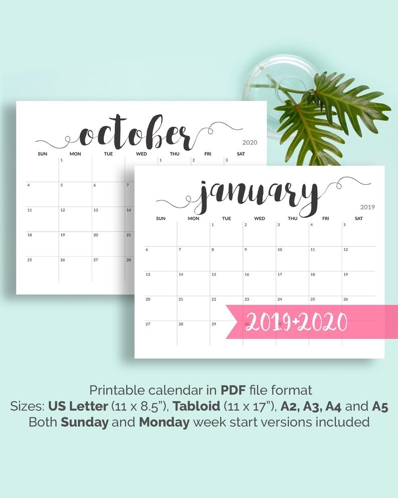2019 Printable Calendar 2019-2020 Calendar Printable Large | Etsy for Large Box Printable Calendar 2020 Google