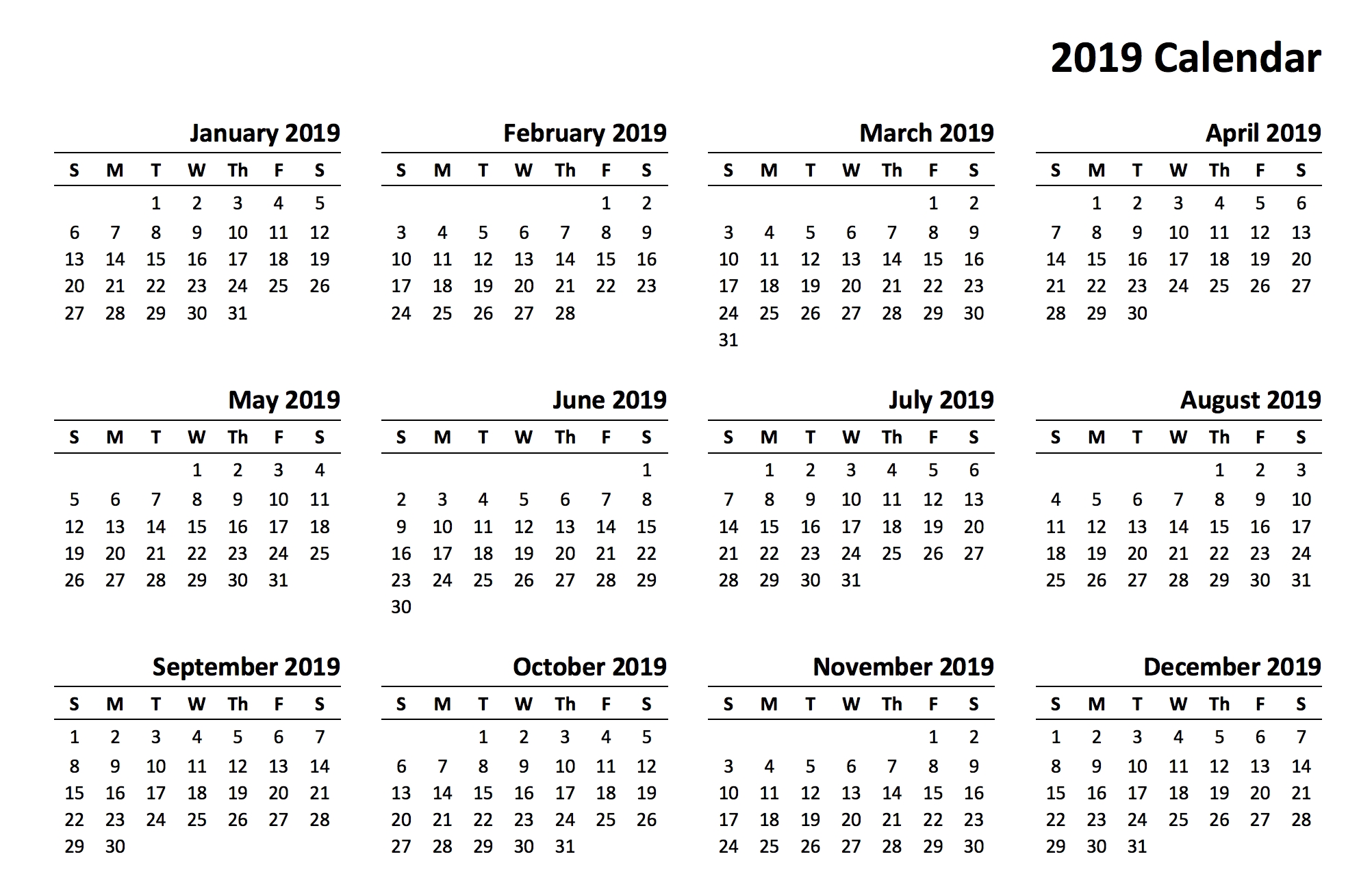 2019-Printable-Doc-Pdf-Formatted-Printable-Calendar-Template-For in Blank Calender Academic Year 2019 -2020