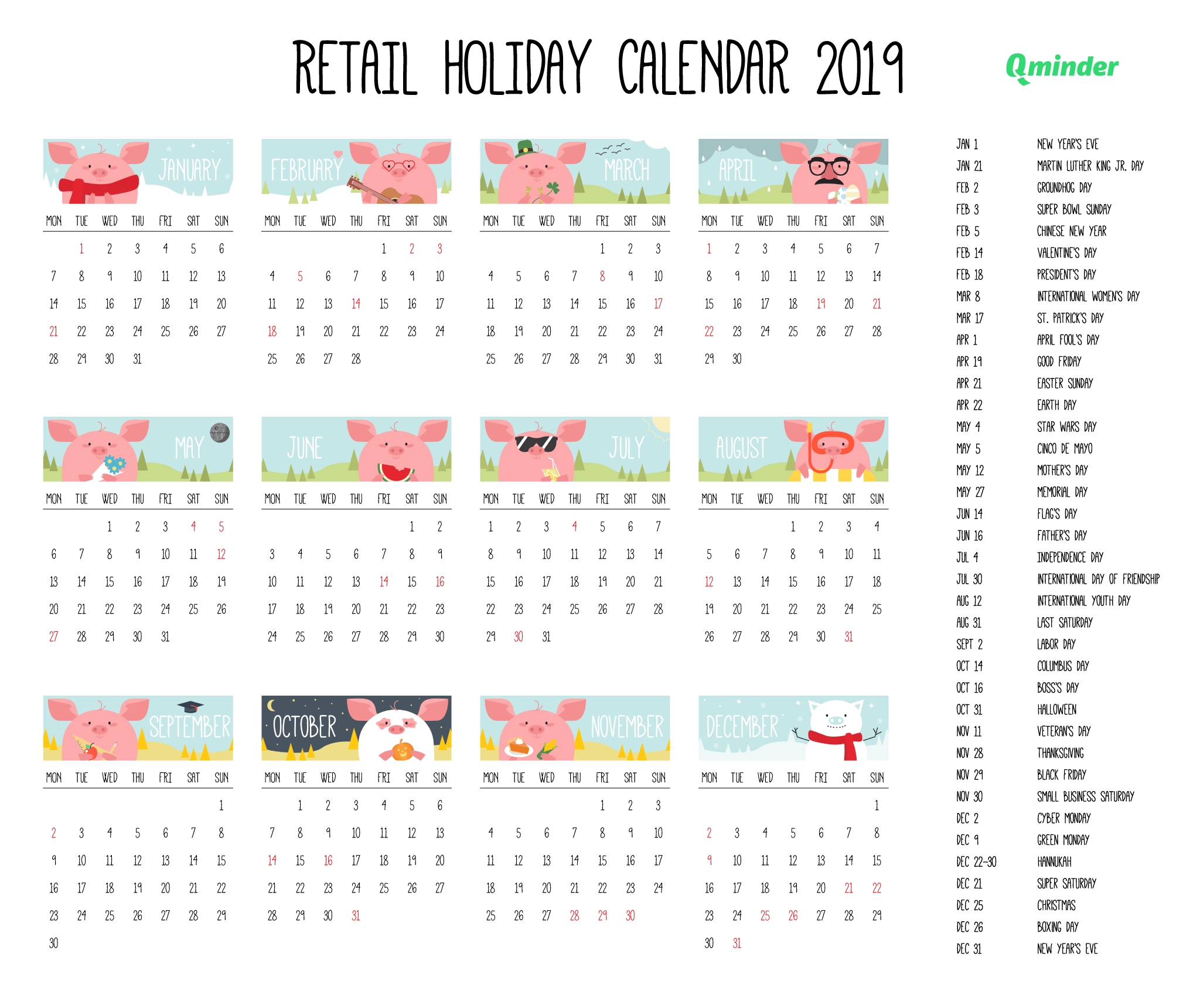 2019 Retail Holiday Calendar | Qminder regarding Retail Calander 2020