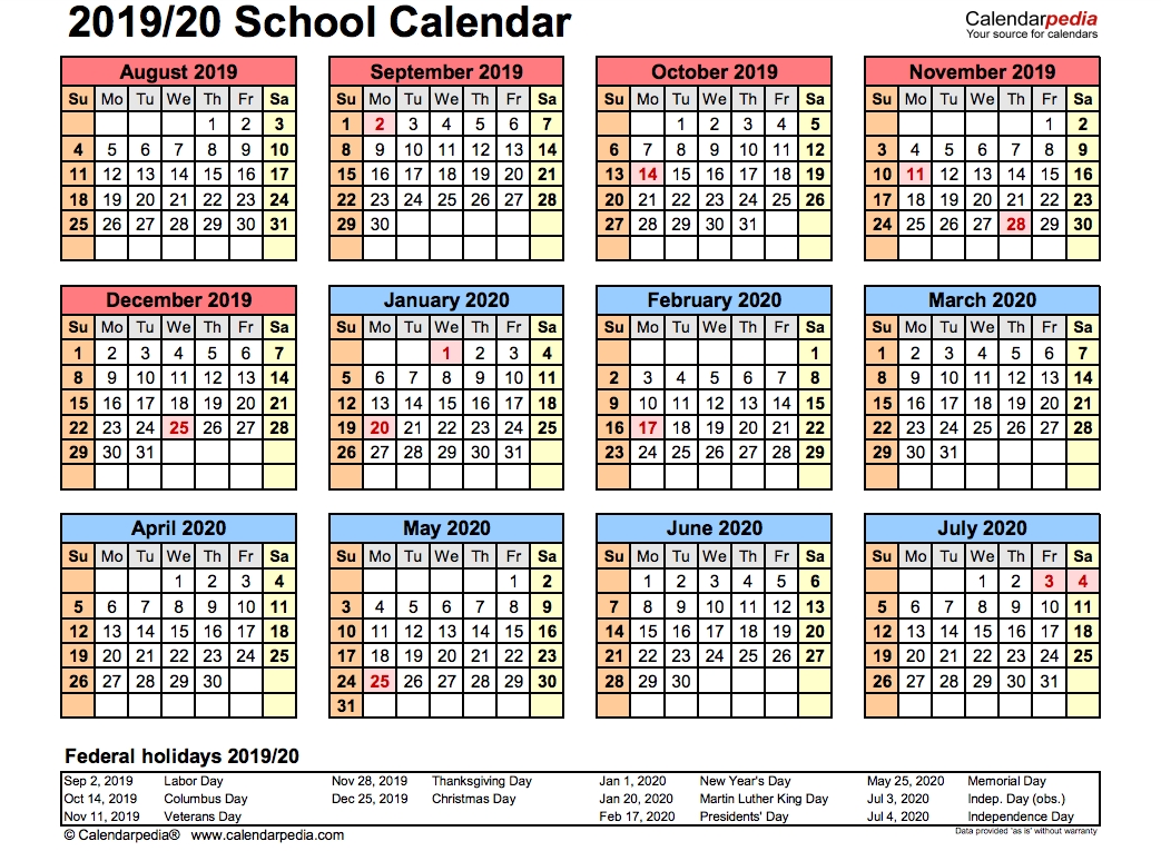 2019 School Calendar Printable | Academic 2019/2020 Templates in Pritnable 5 Day Calendar 2019-2020