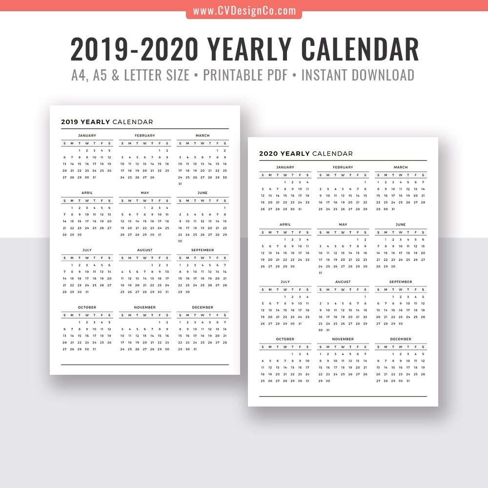 2019 Yearly Calendar And 2020 Yearly Calendar, 2019 – 2020 Yearly in Printable 8.5 X 11 2020 Calendar