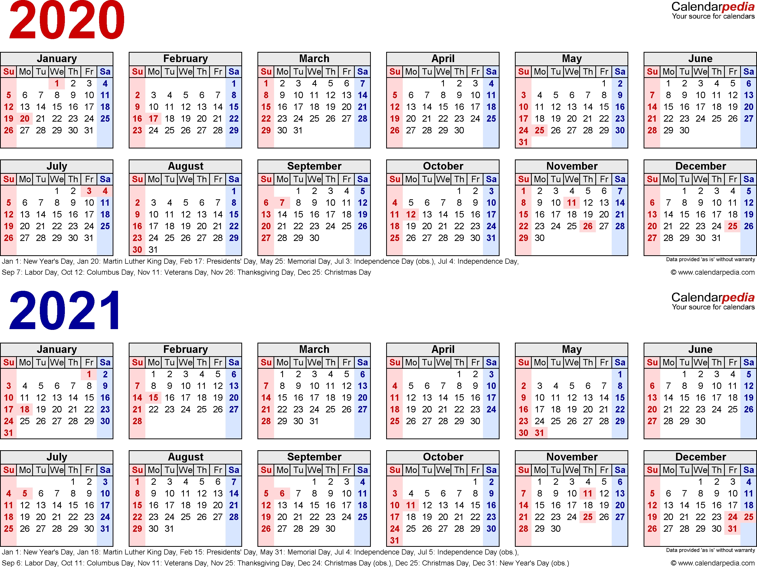 2020-2021 Calendar - Free Printable Two-Year Word Calendars in Free Yearly 2019, 2020 2021 Calendar