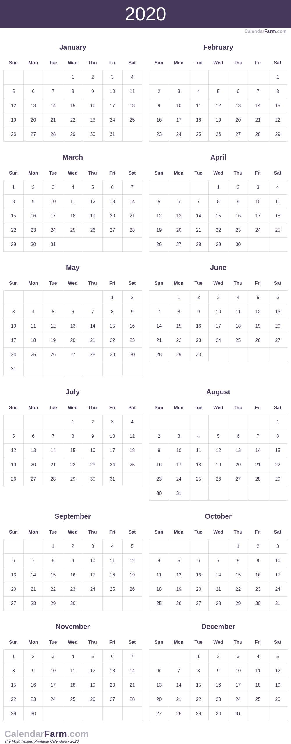 2020 Calendar pertaining to Leap 2020 Calendar-Year