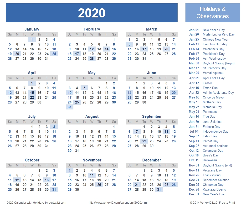 2020 Calendar Prints For Planning! | Planner | Printable Calendar intended for Free Calendar At A Glance 2020