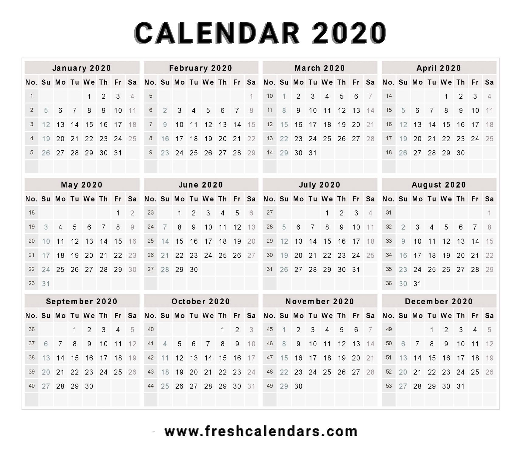 2020 Calendar regarding Large Printable Calendar 2020