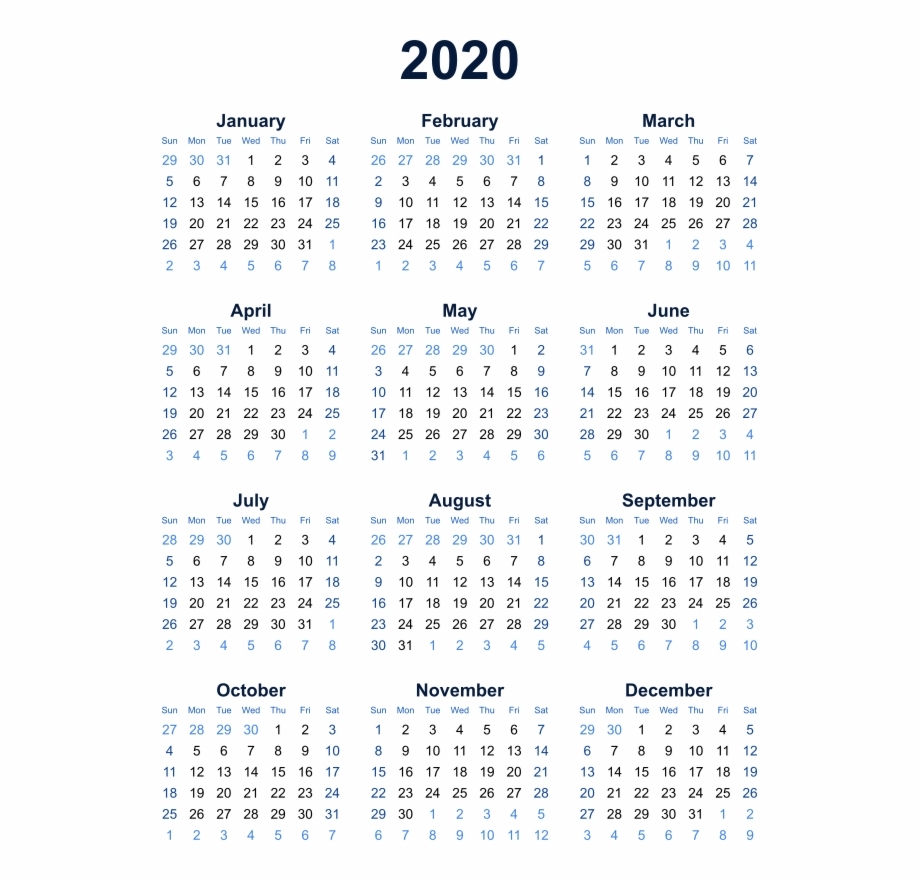 2020 Calendar Transparent Background Png - Year At A Glance Calendar regarding Printable Calendar 2019-2020  Year At A Glance