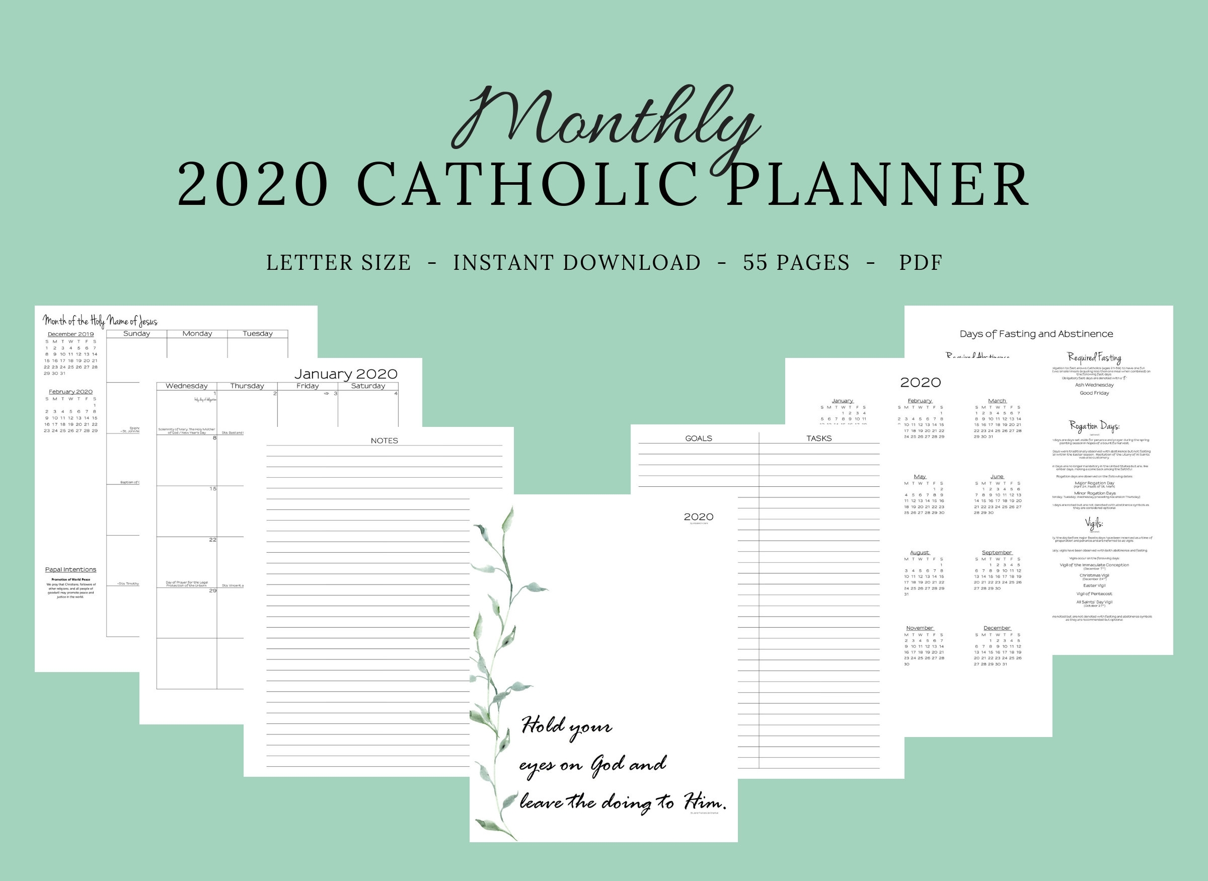 2020 Catholic Planner Monthly Printable: Monthly Planner / | Etsy for Printable Catholic Liturgical Calendar 2020