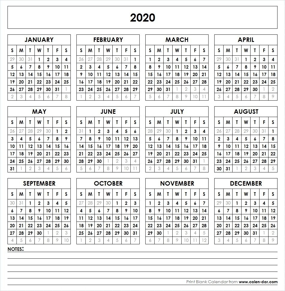 2020 Printable Calendar | Yearly Calendar | Printable Calendar throughout 2020 Calendars To Fill In