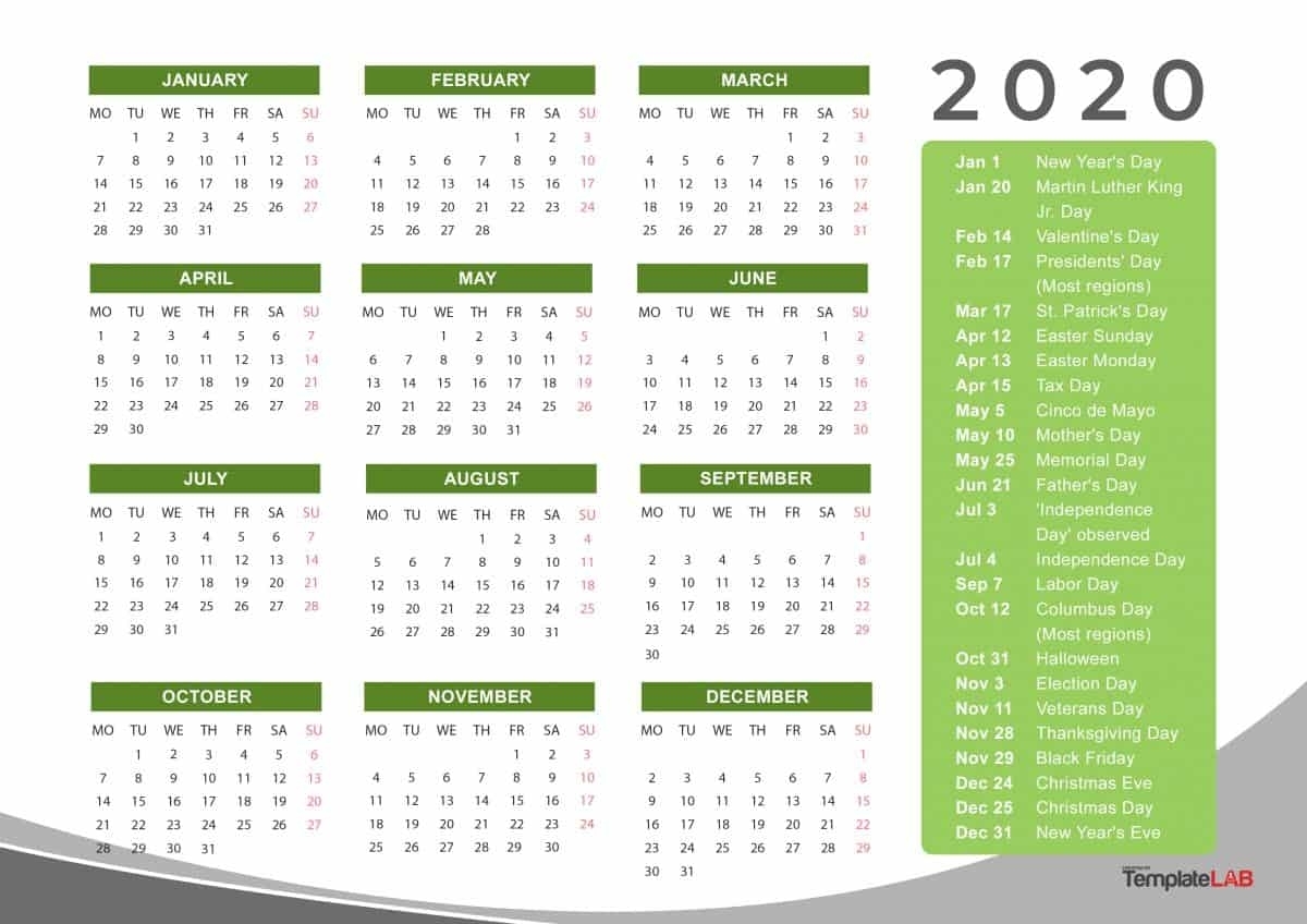 2020 Printable Calendars [Monthly, With Holidays, Yearly] ᐅ for 2020 Year At A Glance Free Printable Calendar
