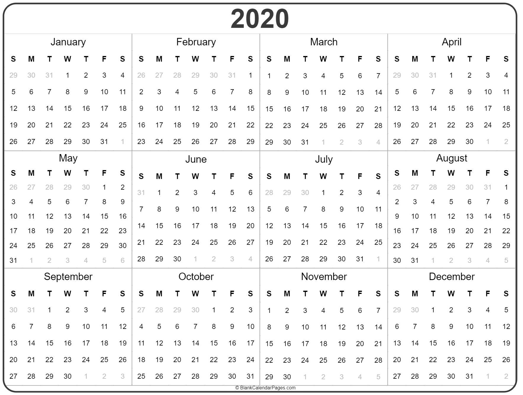 2020 Year Calendar | Yearly Printable in 10 Years Calendar From 2020