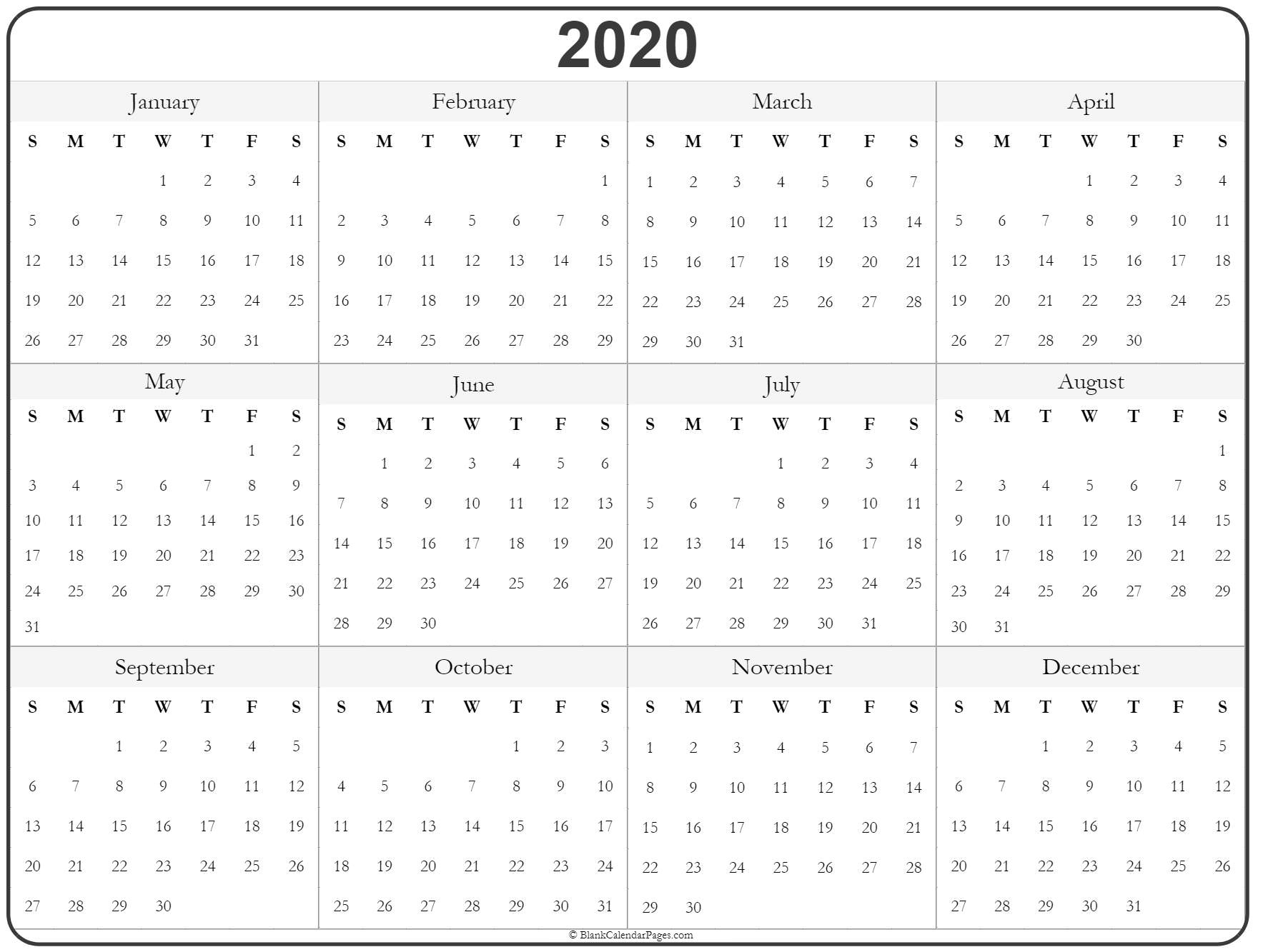 2020 Year Calendar | Yearly Printable pertaining to 2020 Annual Calendar Blank