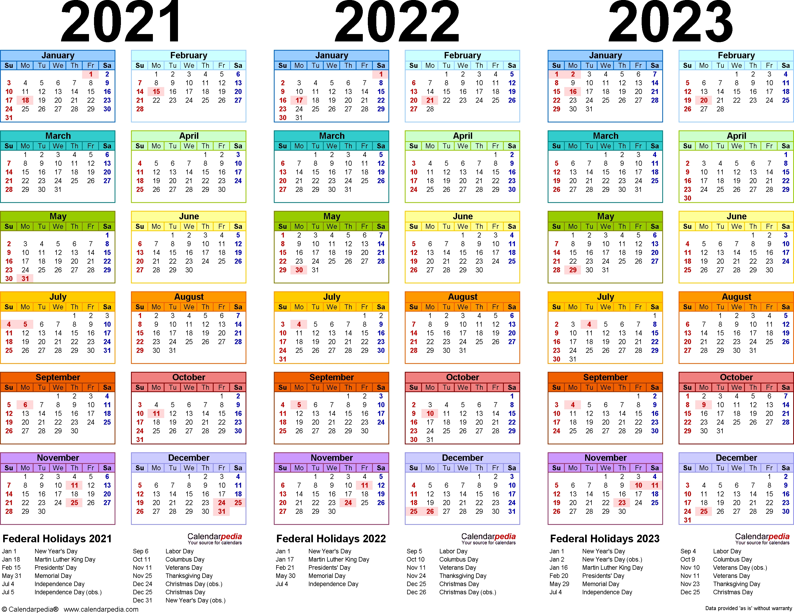 2021/2022/2023 Calendar - 4 Three-Year Printable Pdf Calendars in Printable Calendar For 2019/2020/2021/2022/2023
