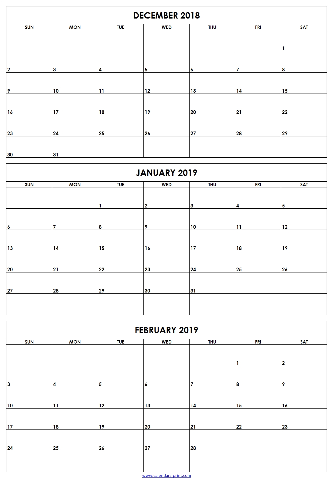 3 Monthly December 2018 January February 2019 Calendar | Editable throughout 3 Month Calendars To Print