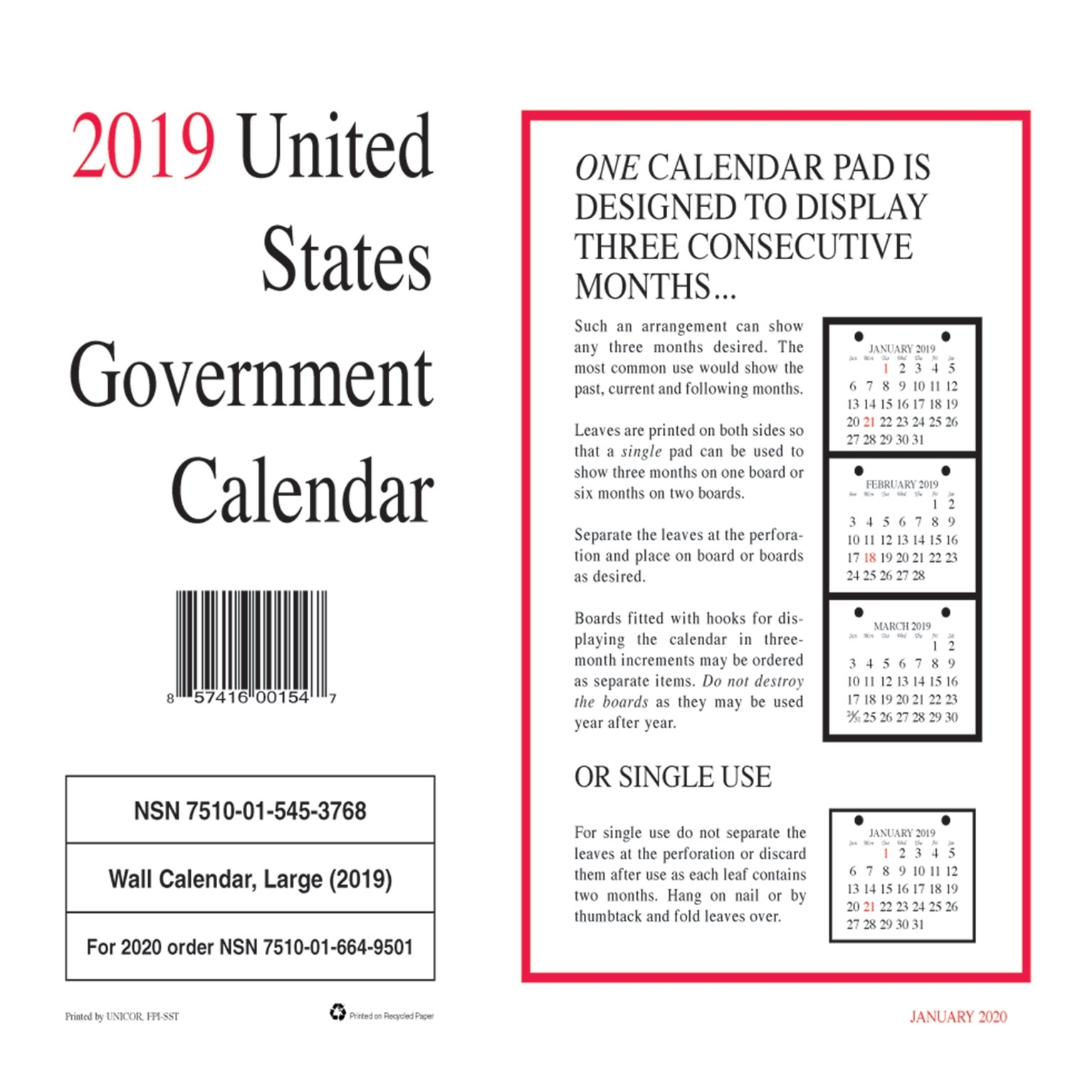 7510015453768, Monthly Wall Calendar, 9 X 11, 2019, 10/pack - Act with regard to 12 X 12 Wall Calendar Holder