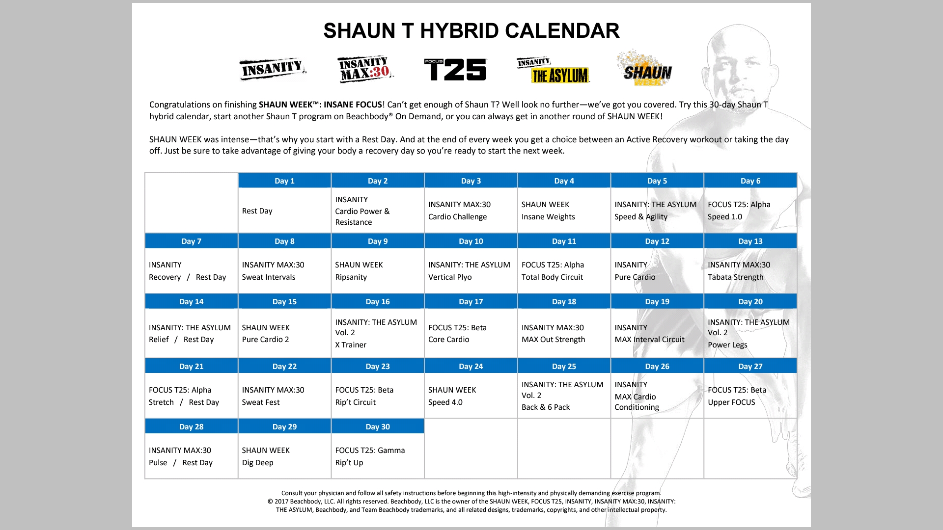 About To Finish Shaun Week. Going To Follow The Hybrid Calendar with Shaun T Hip Hop Abs Schedule