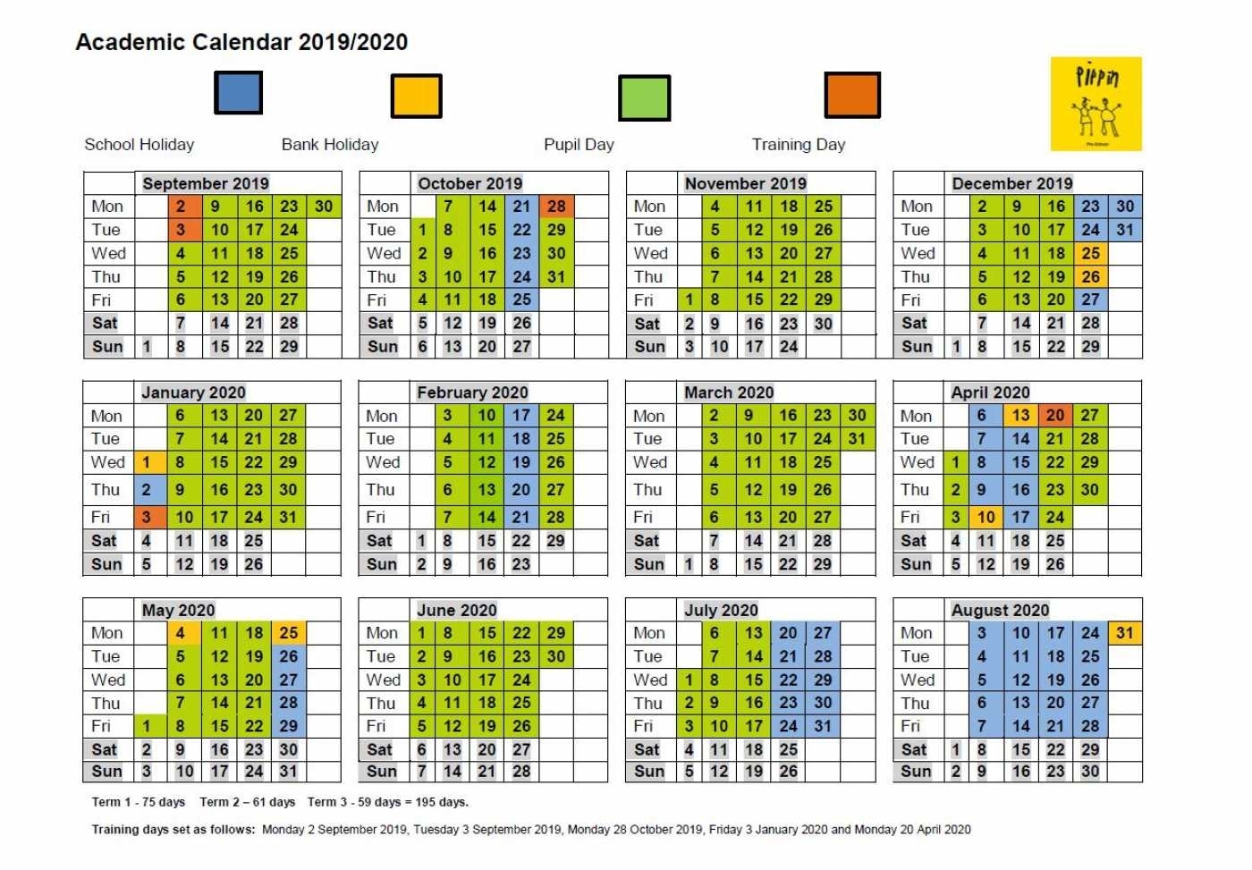 Academic Calendar - Pippin Pre-School with Calendar With Special Days 2020