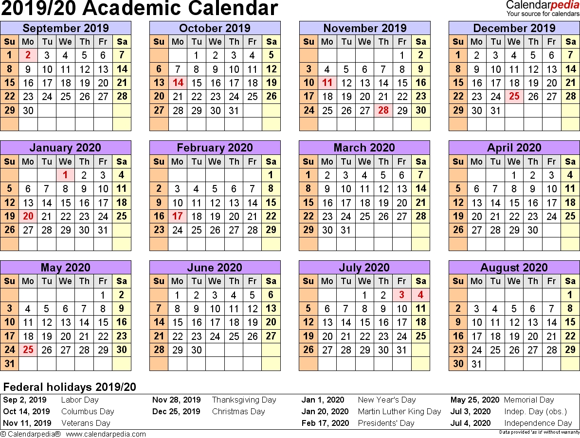 Academic Calendars 2019/2020 - Free Printable Word Templates pertaining to Calendar At A Glance 2019-2020 Printable
