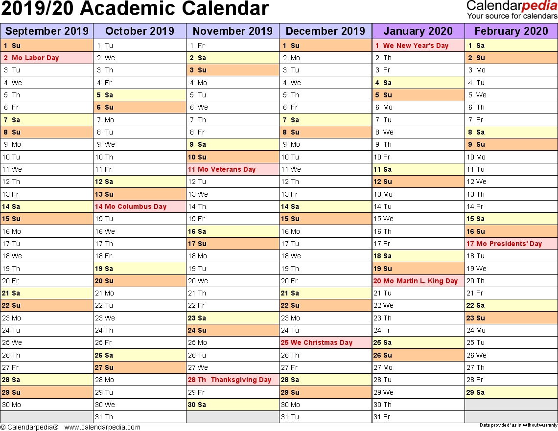 Academic Calendars 2019/2020 - Free Printable Word Templates within Pritnable 5 Day Calendar 2019-2020