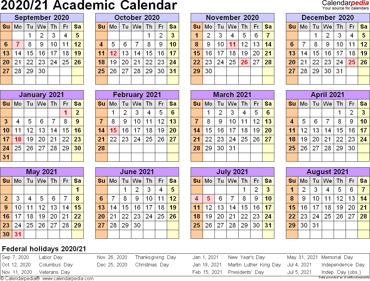 Academic Calendars 2020/2021 - Free Printable Word Templates with 2020 Calendars To Fill In