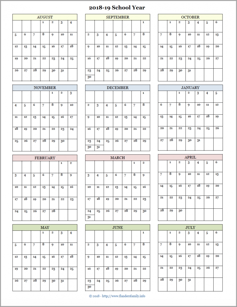 Academic Calendars For 2018-19 School Year (Free Printable throughout School Year At A Glance Calendar 2019-2020