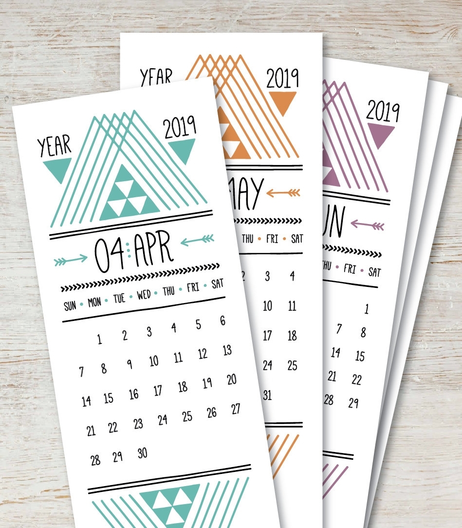 Arrows Printable Monthly Calendar 2019 2020 Digital Instant | Etsy with 5X 7 Printable 2019-2020