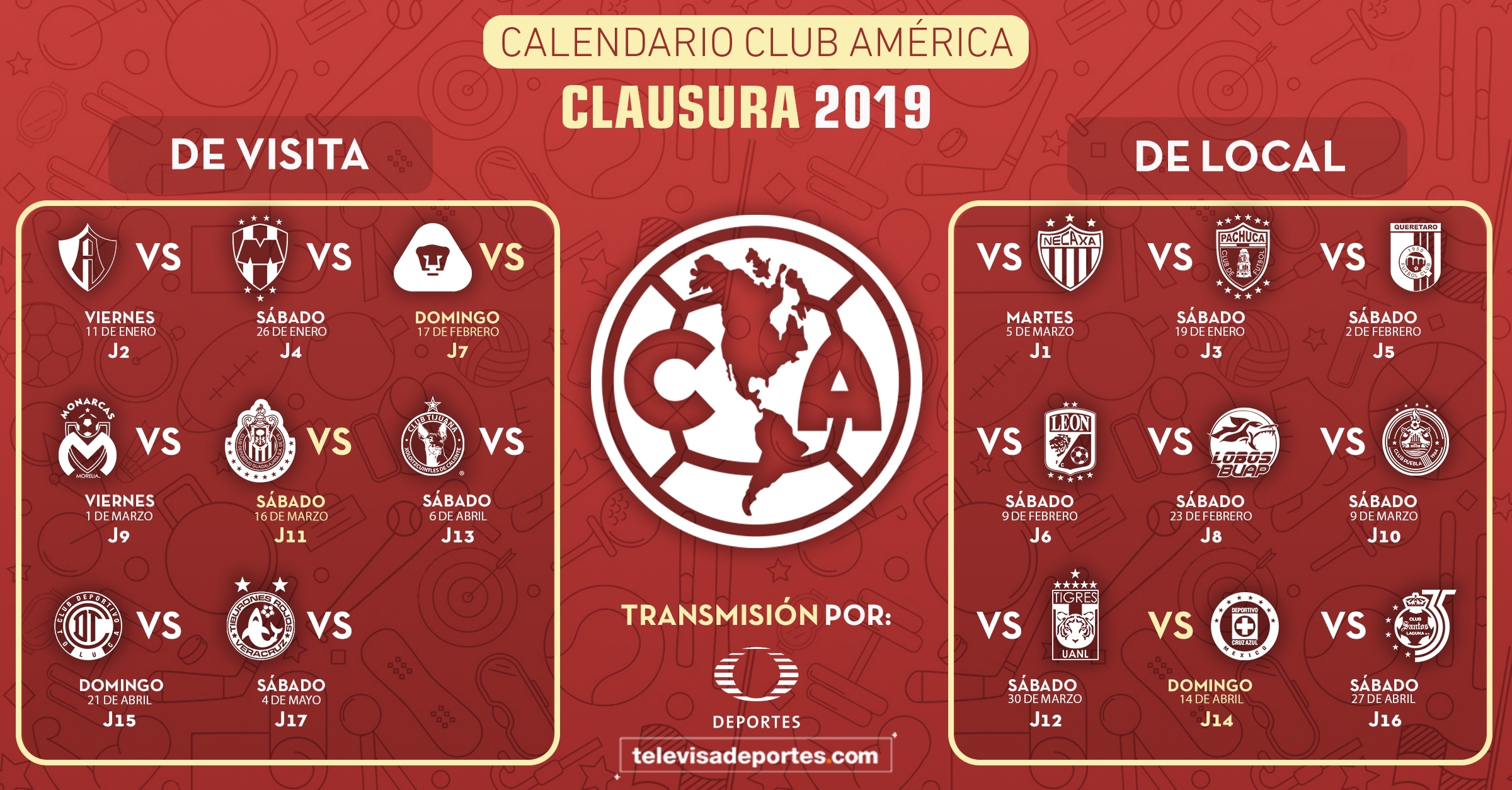 Así Es El Calendario Del América En El Clausura 2019 with regard to Calendario Liga Mx 2019 2020