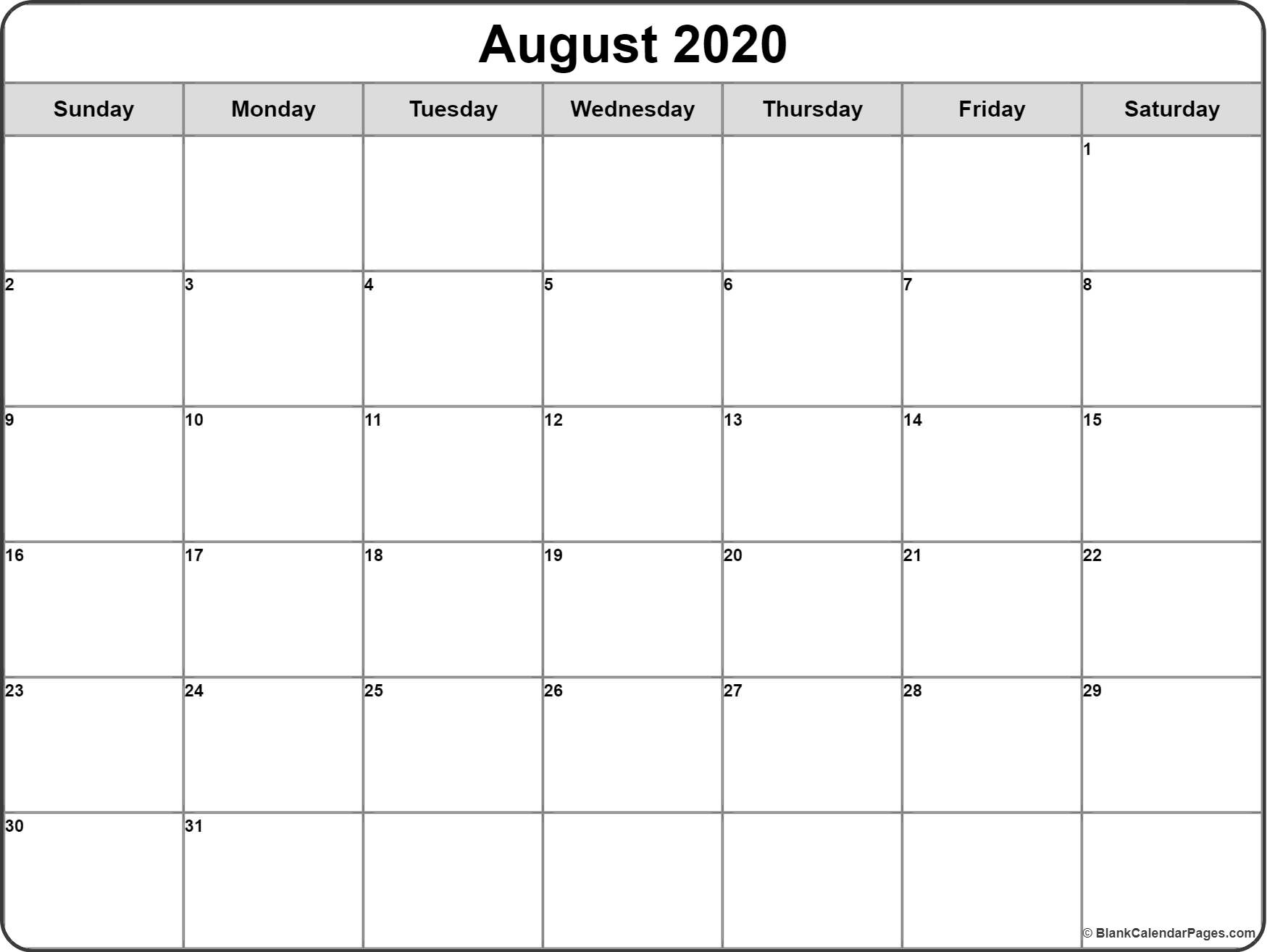 August 2020 Calendar | Free Printable Monthly Calendars in Monday Thru Friday Calendar 2020 Template