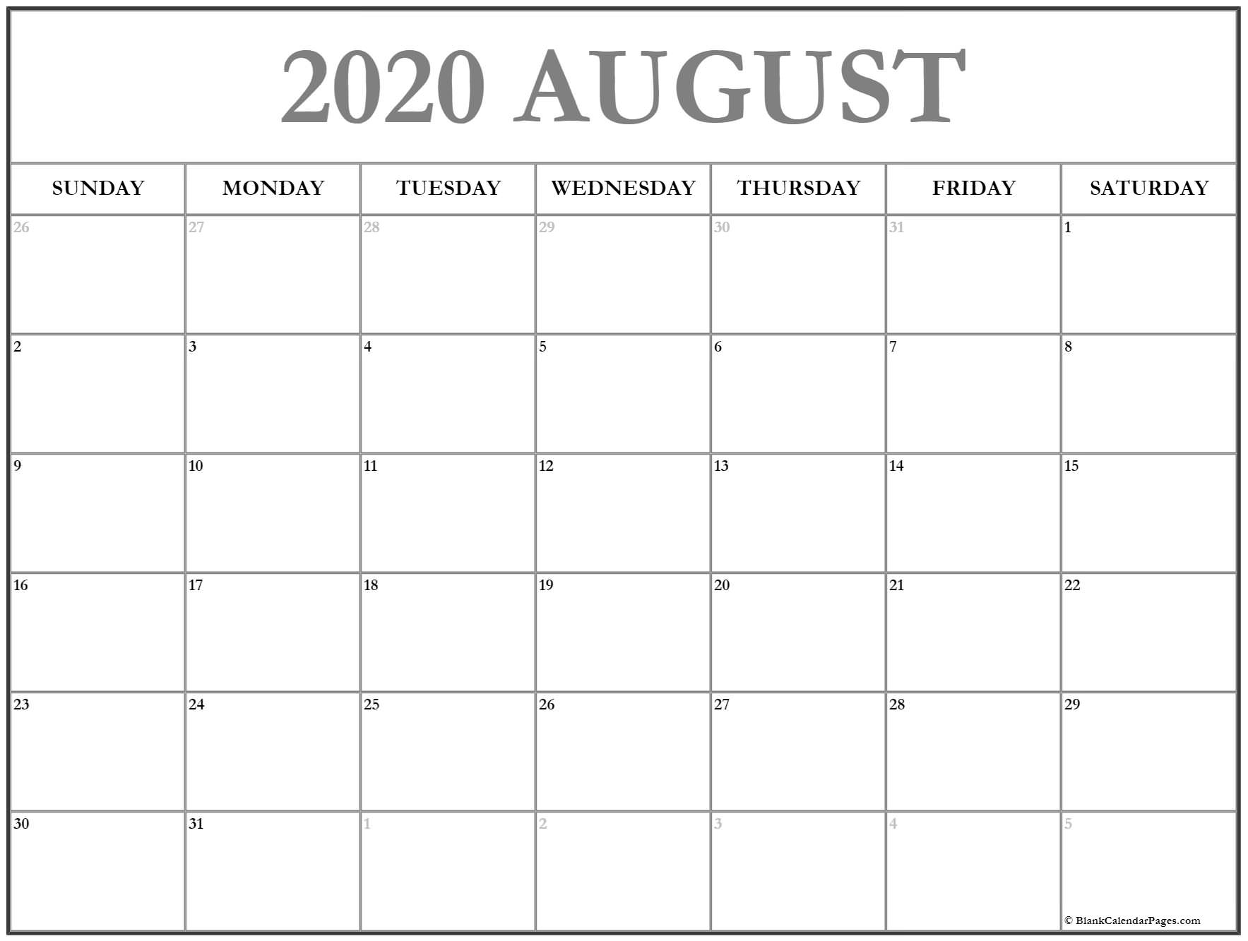 August 2020 Calendar | Free Printable Monthly Calendars regarding 2020 Printable Calendar By Month