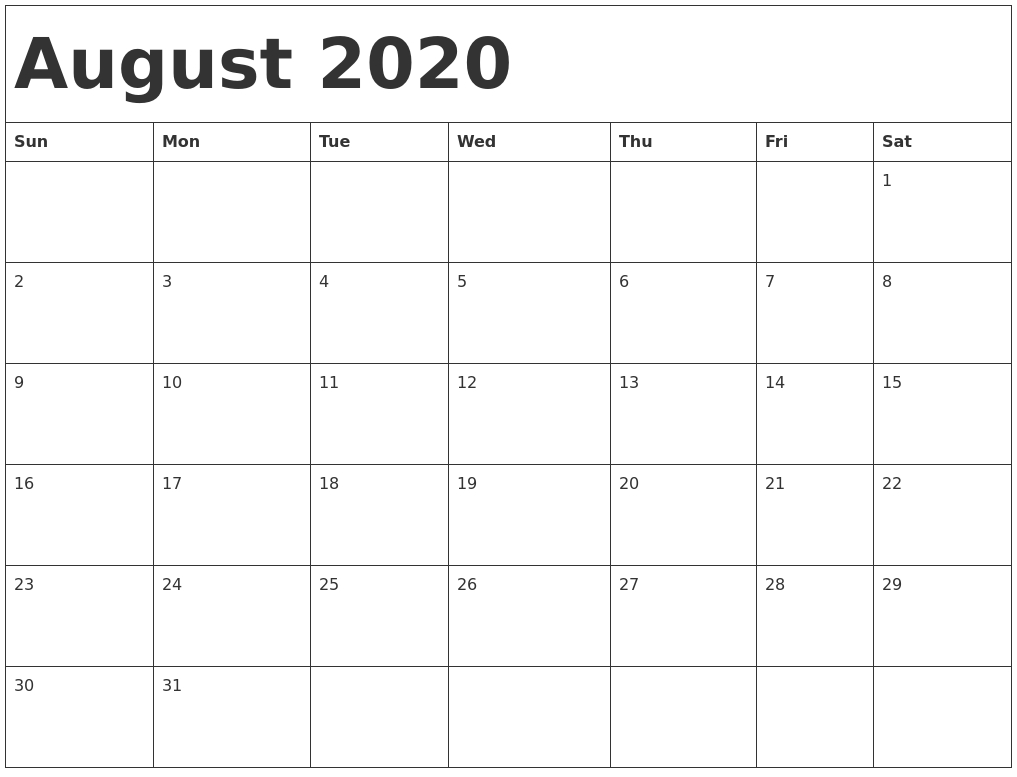 August 2020 Calendar Template intended for June July August 2020 Calendar