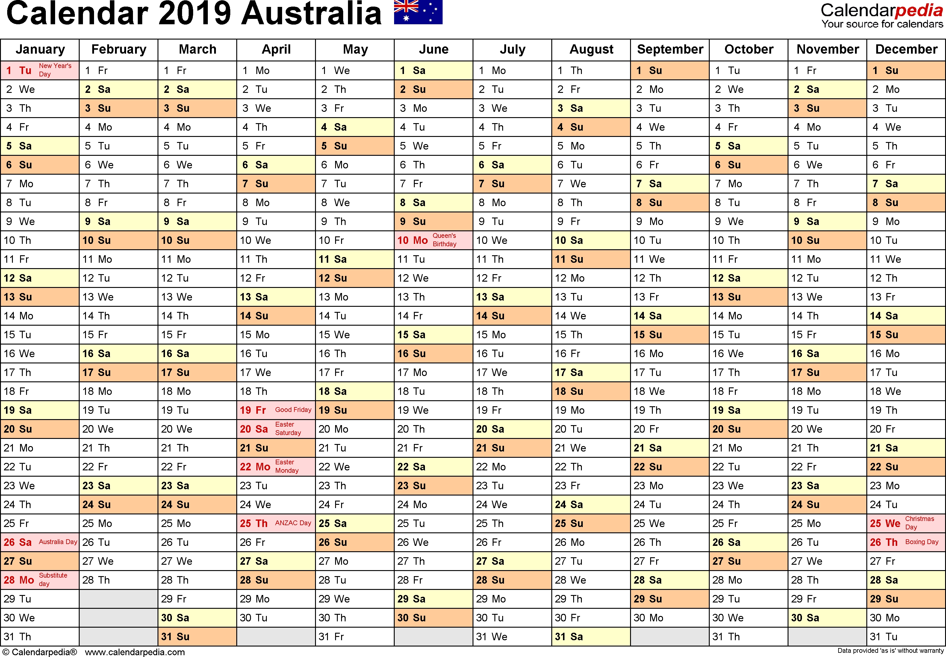 Australia Calendar 2019 - Free Printable Excel Templates within Calendar 2019 2020 Xls