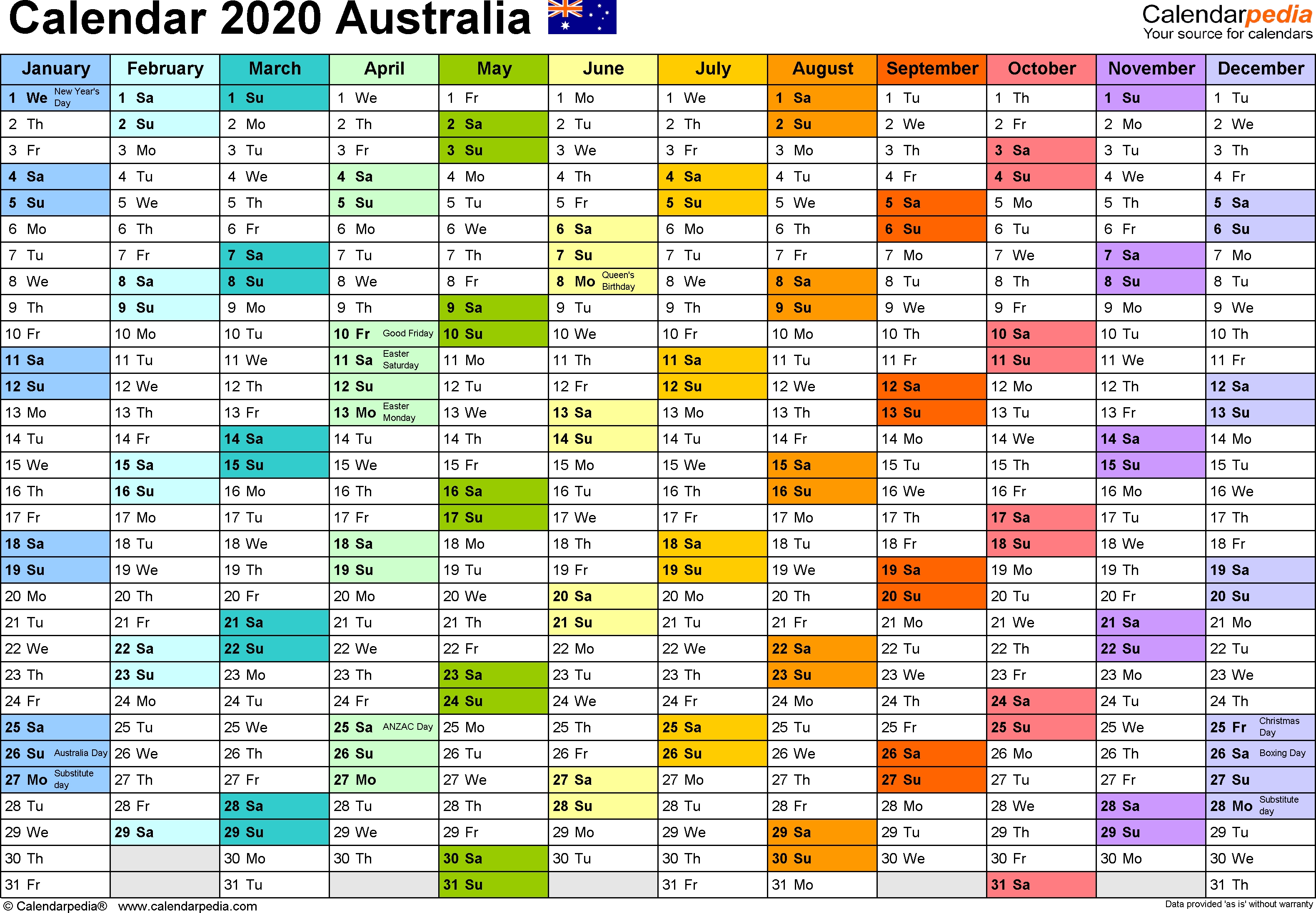 Australia Calendar 2020 - Free Printable Pdf Templates with regard to Split Calendar 2019 2020 South Australia