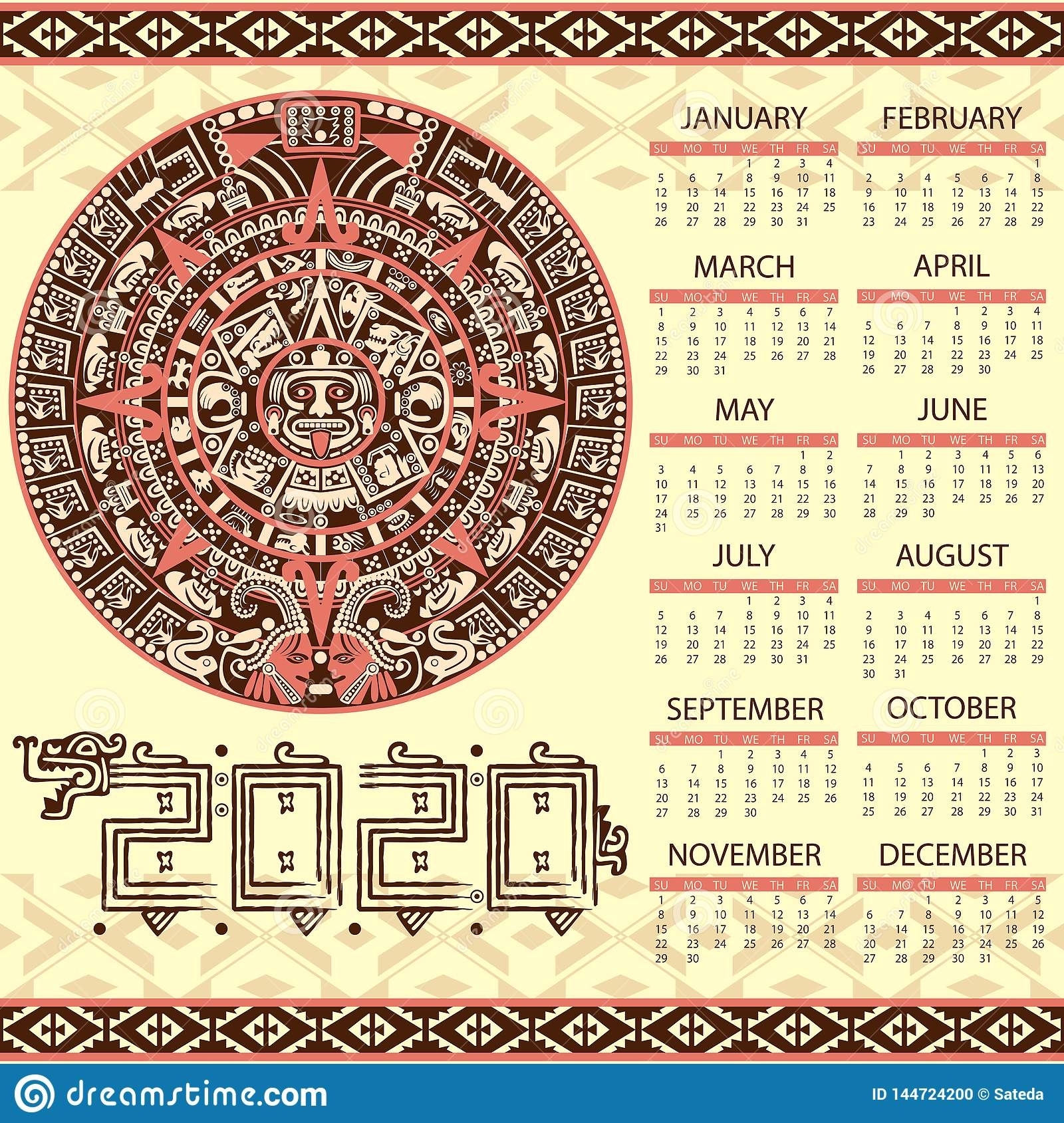 Aztec Calendar 2020 Stock Illustration. Illustration Of Native inside Mayan Calendar 2020