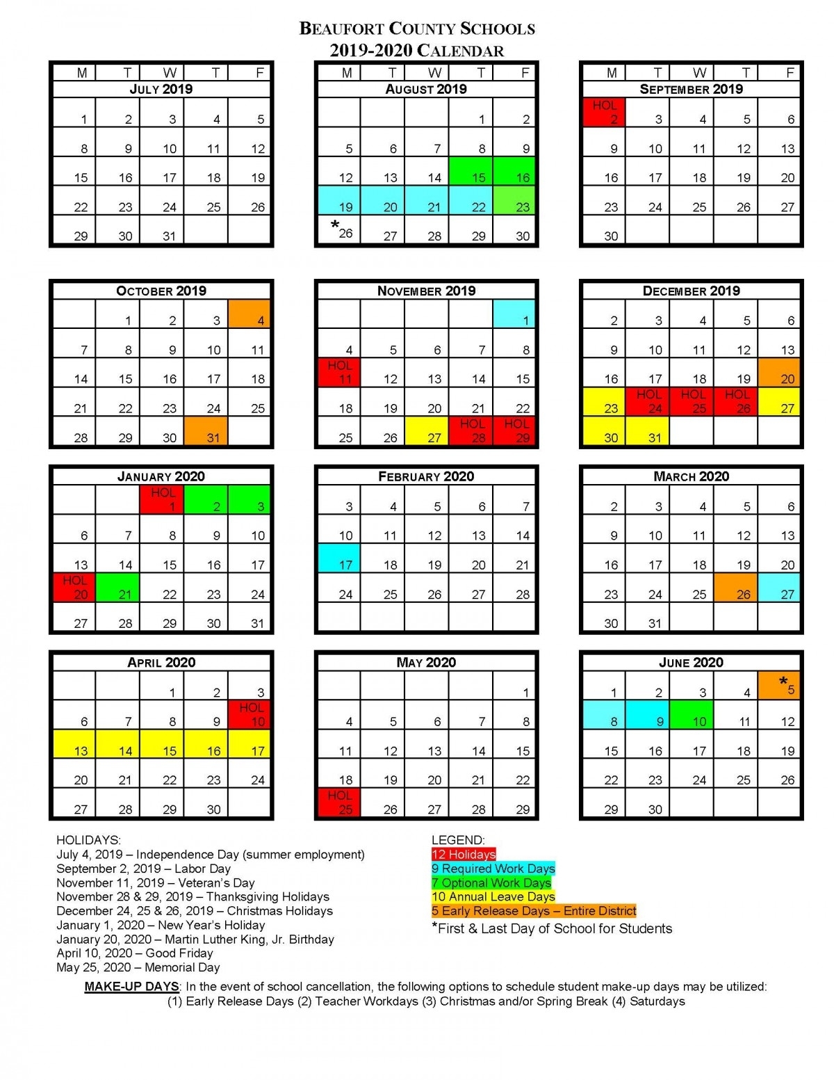 Bcs School Calendar | Beaufort County Schools in Unit 4 Calendar 2019-2020