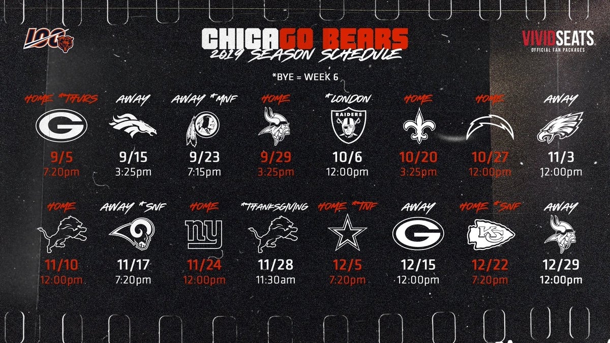 Bears / Nfl Thread 2019-2020 intended for 2019-2020 Nfl Schedule