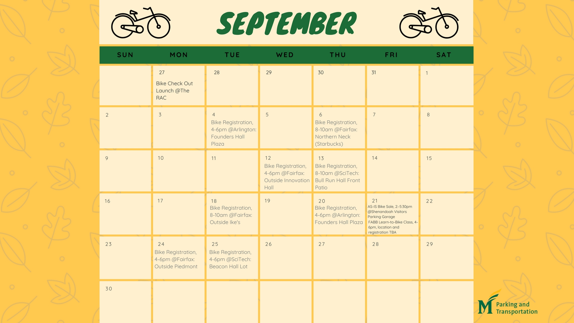 Biking Events In September - Parking And Transportation intended for Gmu Calendar 2019-2020