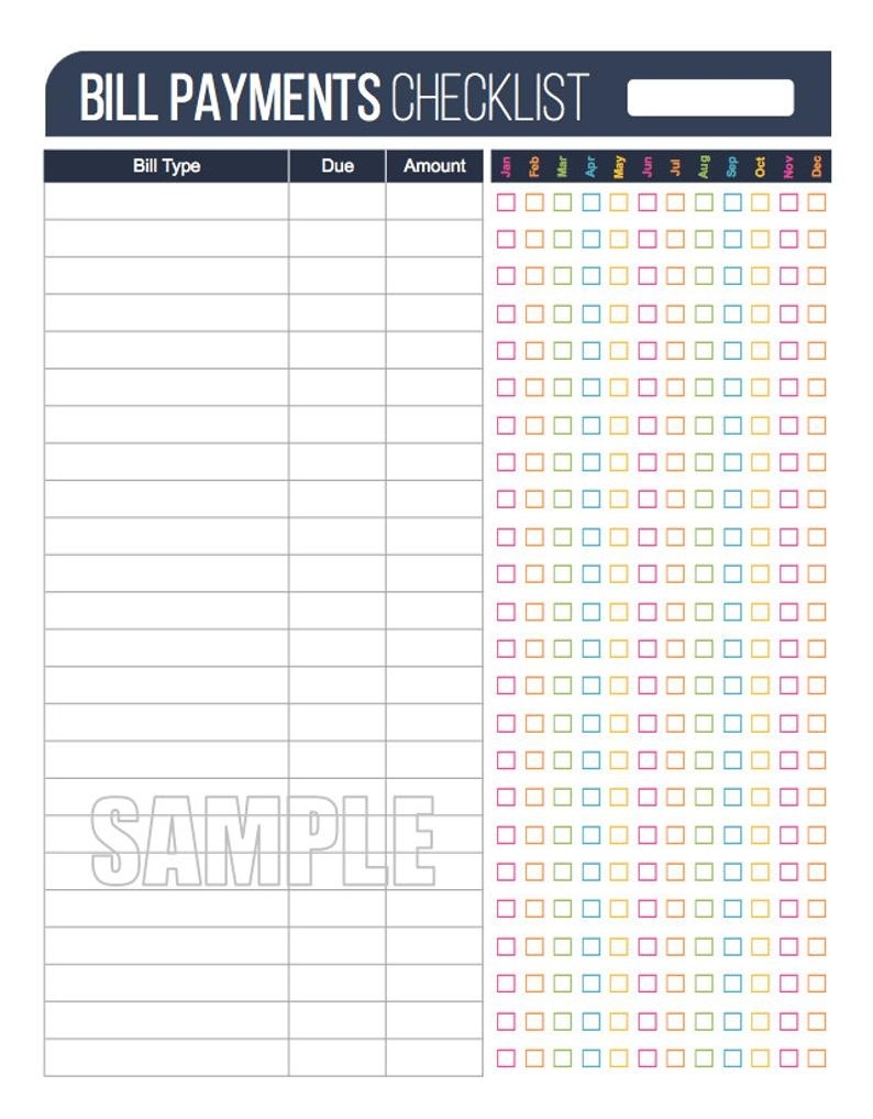 Bill Payment Checklist Printable Fillable Personal Finance | Etsy in Free Monthly Bill Payment Checklist Editable