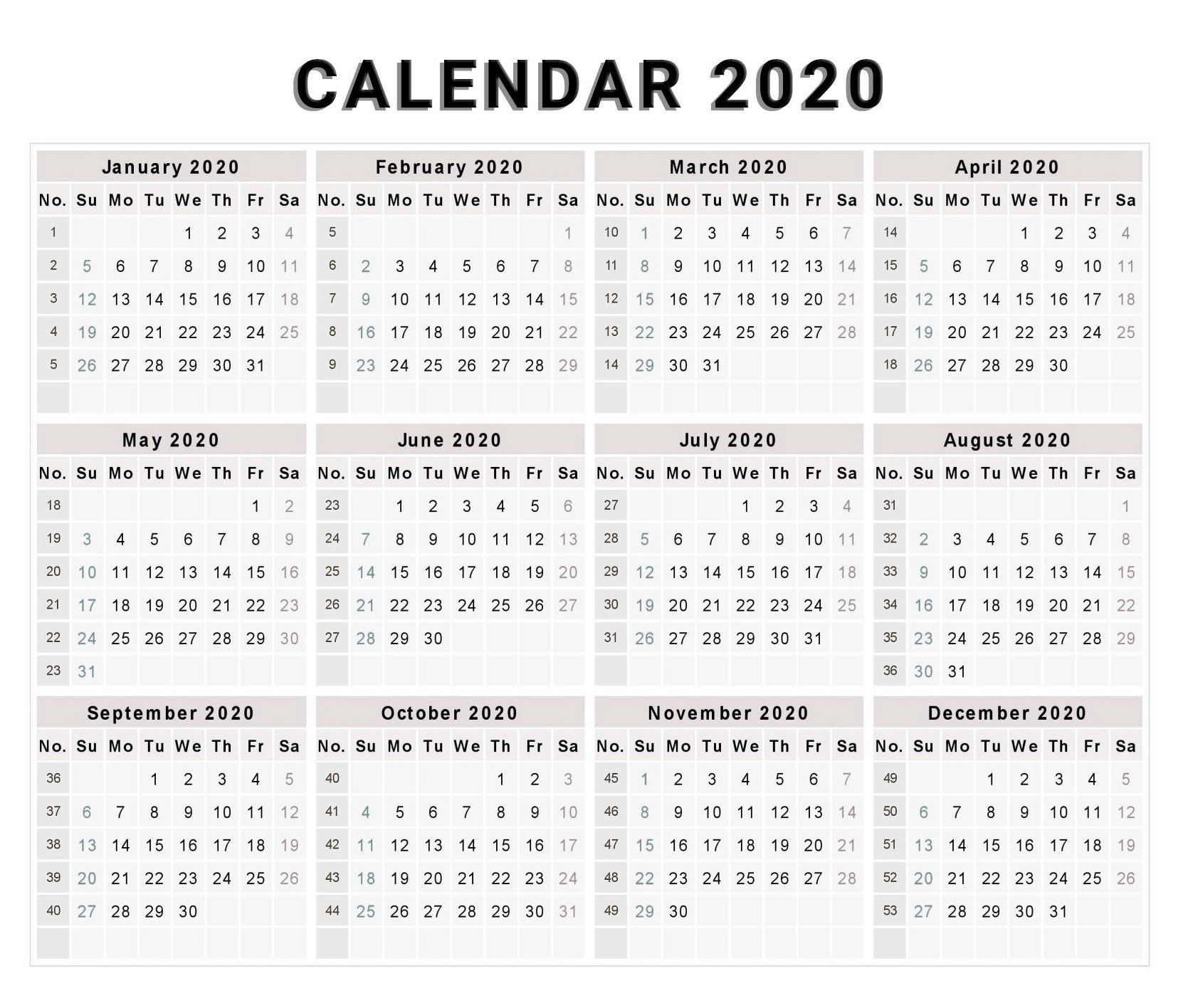 Blank 2020 One Page Calendar Printable | 2020 Calendars | Calendar pertaining to Half Page Calendars 2020 Printable