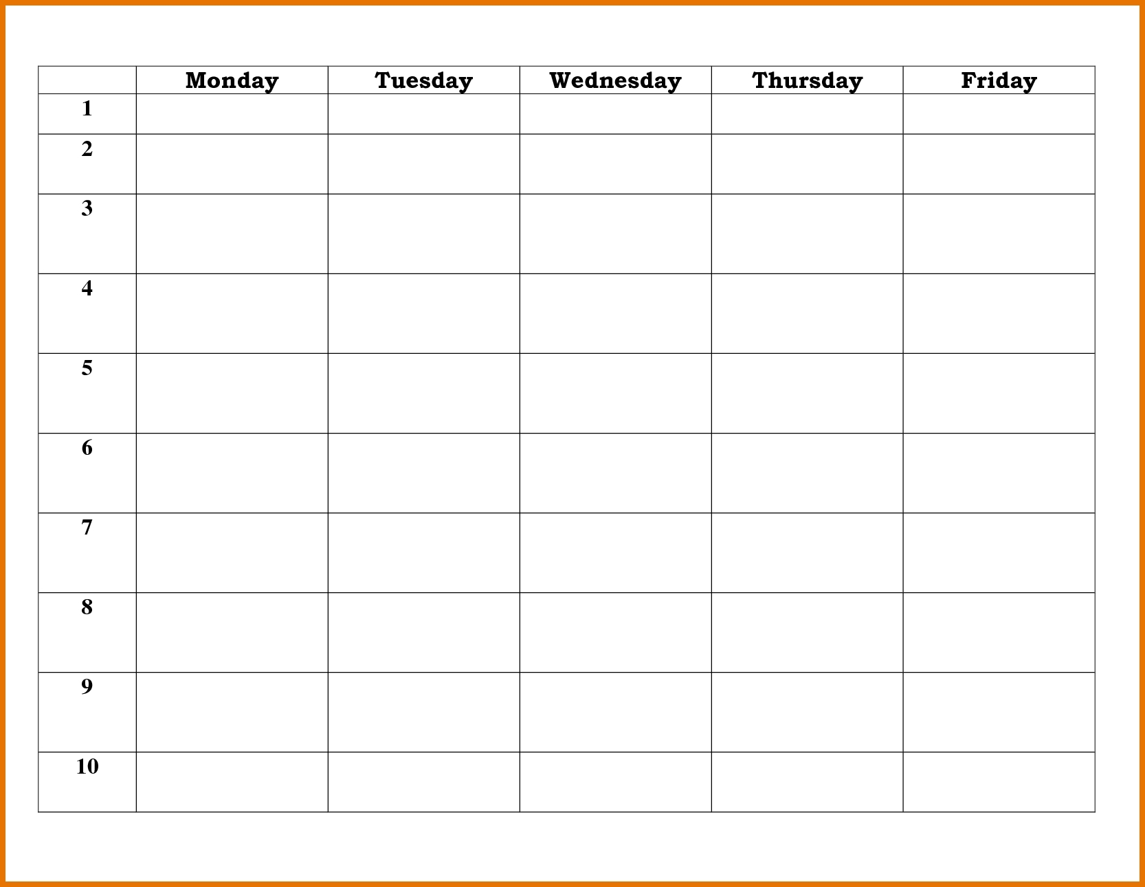 Blank 5 Day School Timetable | Calendar Printing Example in 5 Day Calendar Microsoft Word