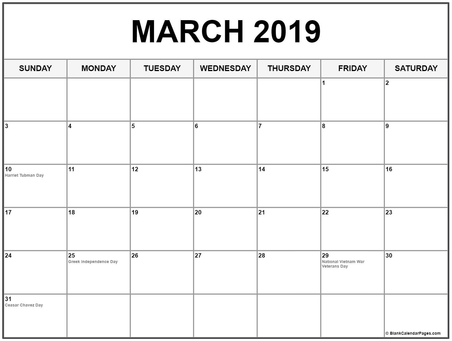 31 Day Blank Calendar Template   Blank Calendar March 2019 Printable 250 March 2019 Calendars Within 31 Day Blank Calendar Template 