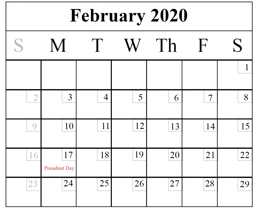 Blank February 2020 Calendar Printable Template – Pdf Word Excel inside Outlook Calendar 2020