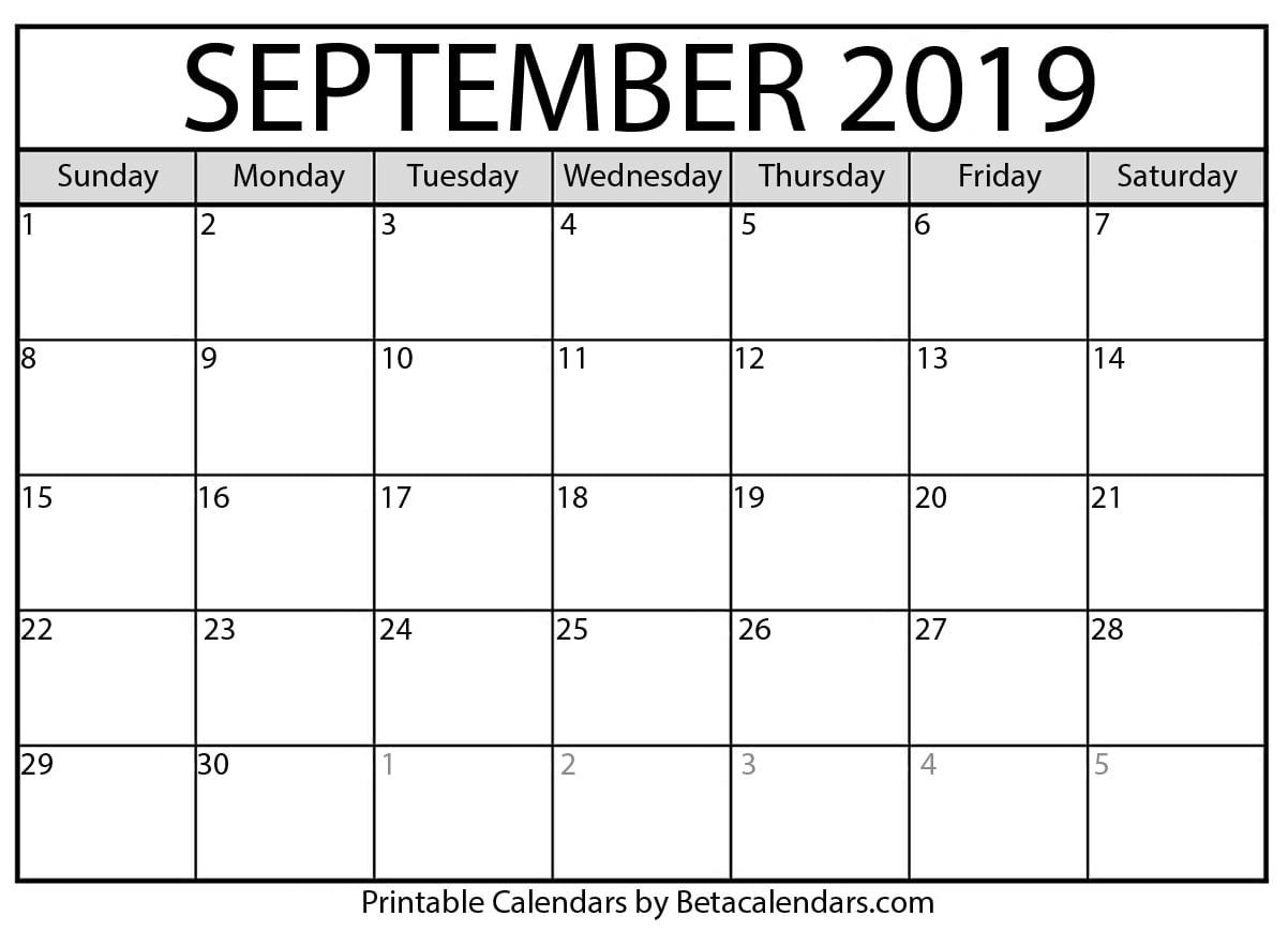 Blank September 2019 Calendar Printable - Beta Calendars with regard to Calender September 2019 To August 2020