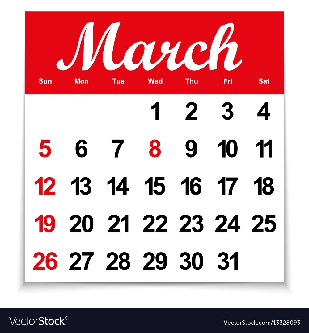 Calendar 2017 With The Month Of March Days Of The Vector Image within Days Of The Month Images