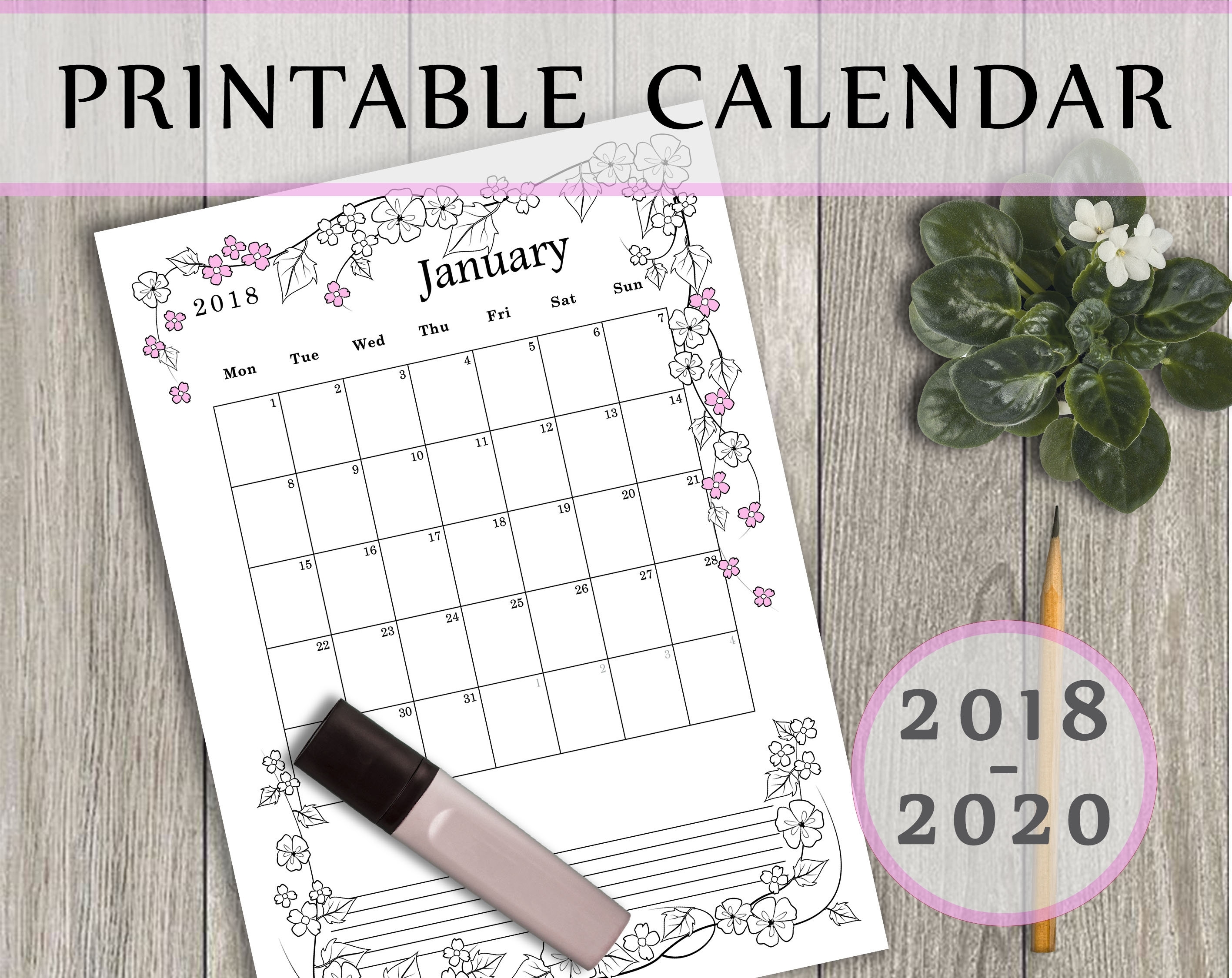 Calendar 2019 2019 2020. Month Per Page. Monthly Planner. | Etsy inside Printable Coloring Calendar 2019-2020