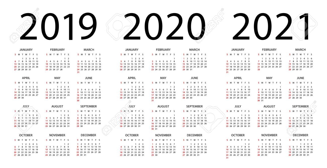 Calendar 2019 2020 2021 Year - Vector Illustration. Week Starts intended for Calendar 2019 2020 2021