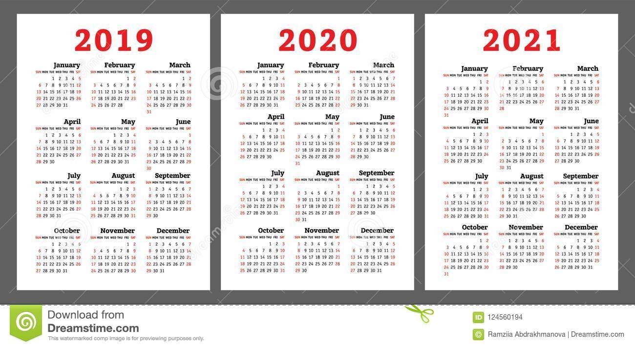 Calendar 2019, 2020, 2021 Years. Colorful Vector Set. Week Start intended for Week Count Calendar 2019-2020