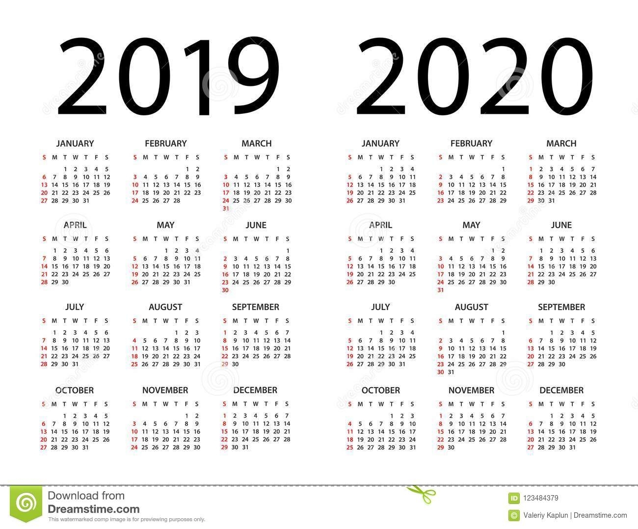 2019-2020 Calendar Starting On Mondays