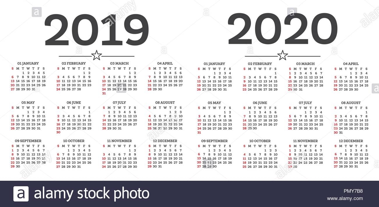 Calendar 2019 2020 Isolated On White Background. Week Starts From for 2019-2020 Calendar Starting On Mondays