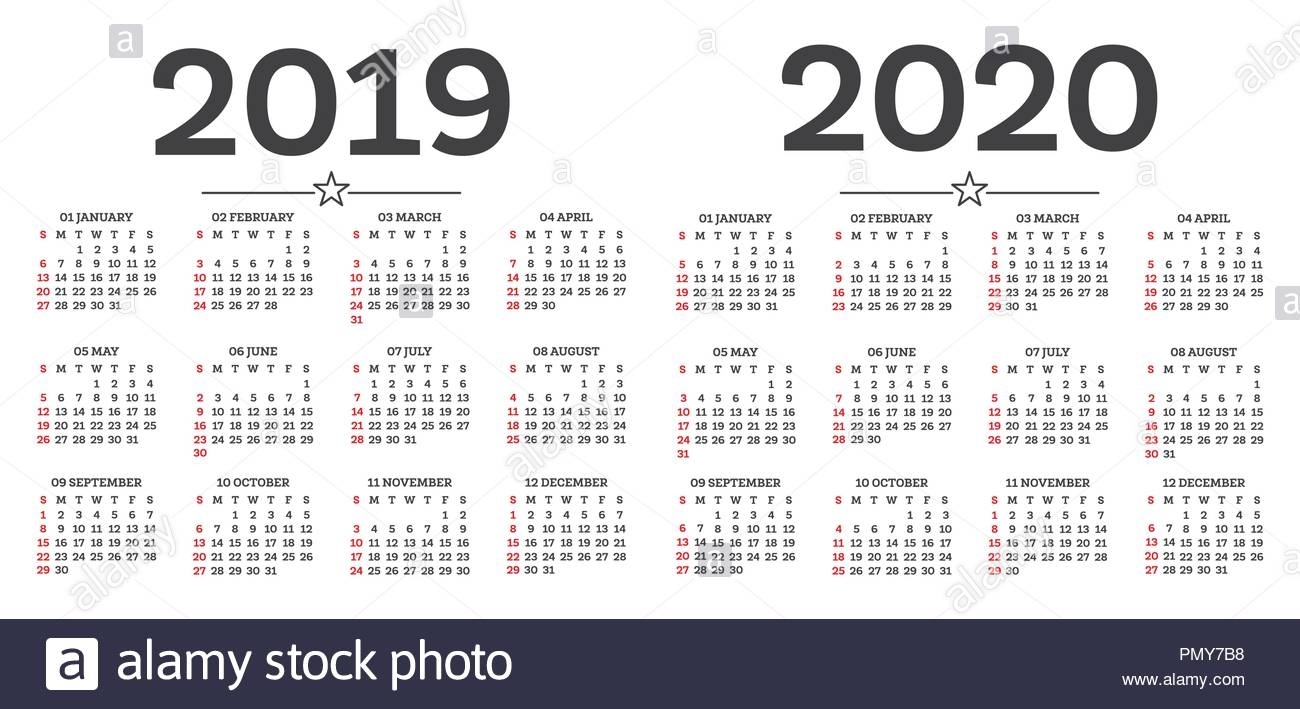 Calendar 2019 2020 Isolated On White Background. Week Starts From pertaining to 2020 8 X 10 Calendars